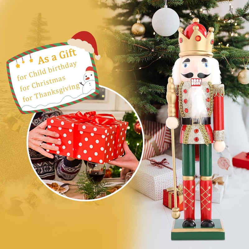 Ovewios Nutcracker Christmas Decor, 15 Inch Wooden Soldier Figurines, Festive Christmas Nutcrackers Gifts Winter Indoor Table Desktop Fireplace Decorations - Image 5
